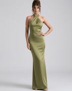 Zerelle Maxi Dress - Halter neckline, smooth polyester, elegant fit - Lauven brand.