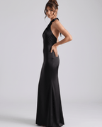 Zerelle Maxi Dress showcasing a sleek halter neckline and fluid silhouette from Lauven, perfect for formal occasions.