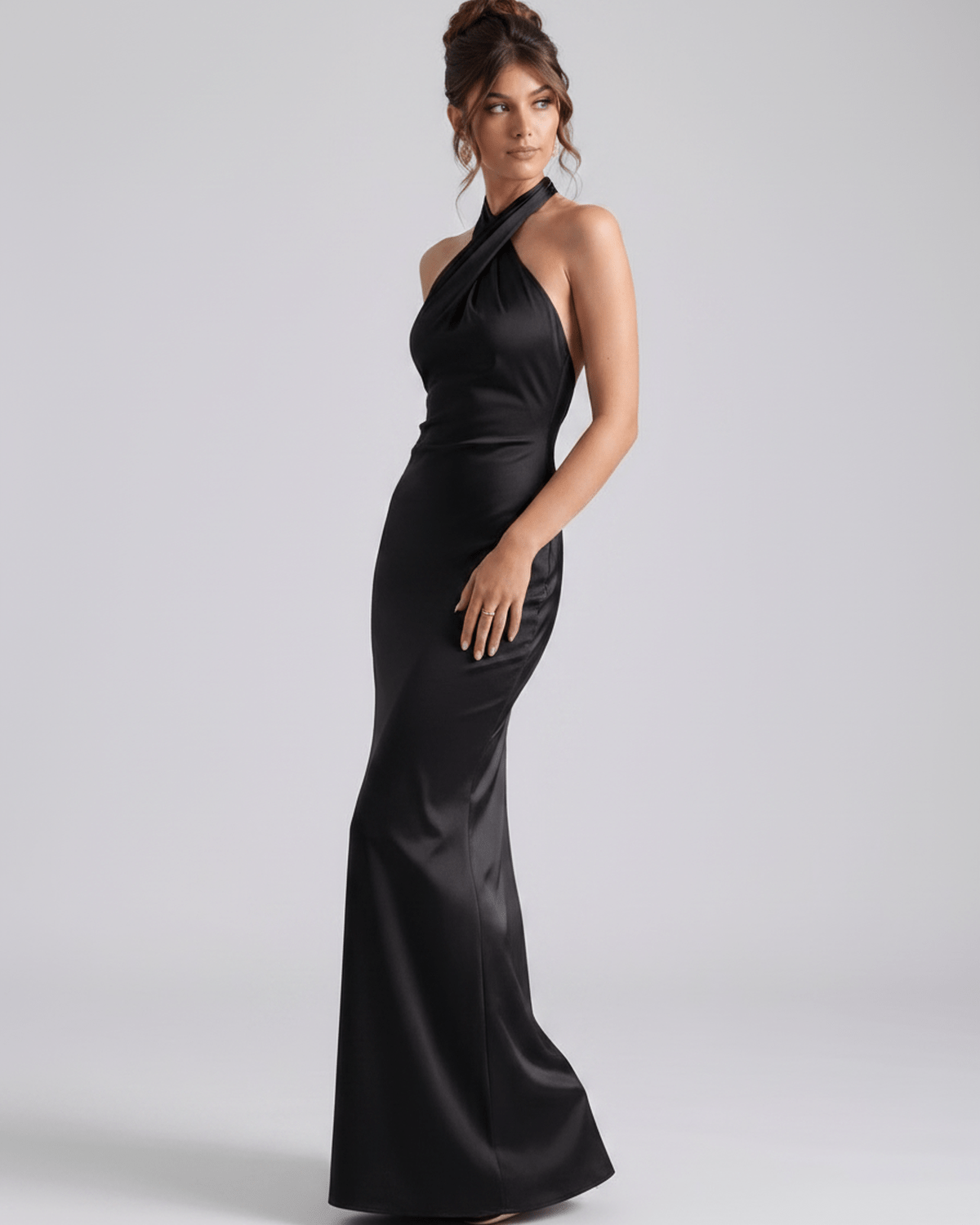 Zerelle Maxi Dress featuring a halter neckline, smooth polyester, and elegant ruffle detailing by Lauven.